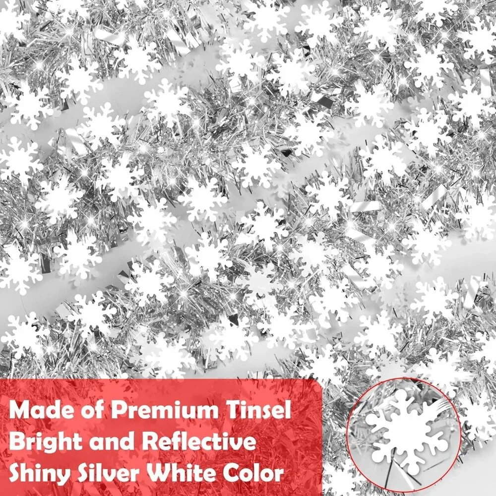 Luxury 50 FT White and Silver Tinsel Garland - Perfect for Christmas Settings